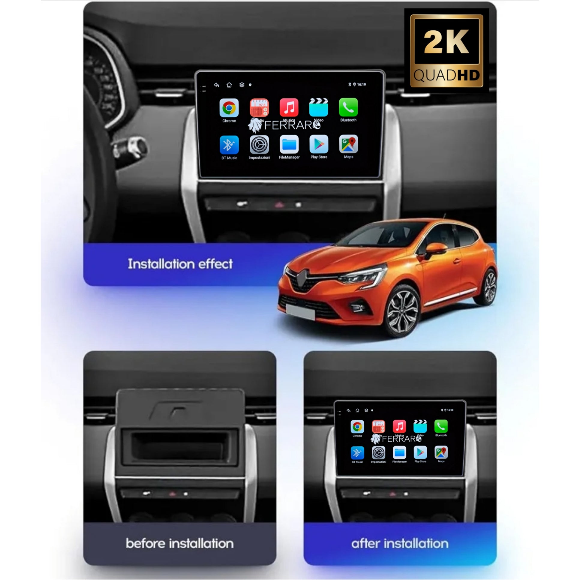 Autoradio per Renault Clio 5ª Serie 9" 2K (2019-2023) Android, Bluetooth, CarPlay, Android Auto, 12/256GB Ram
