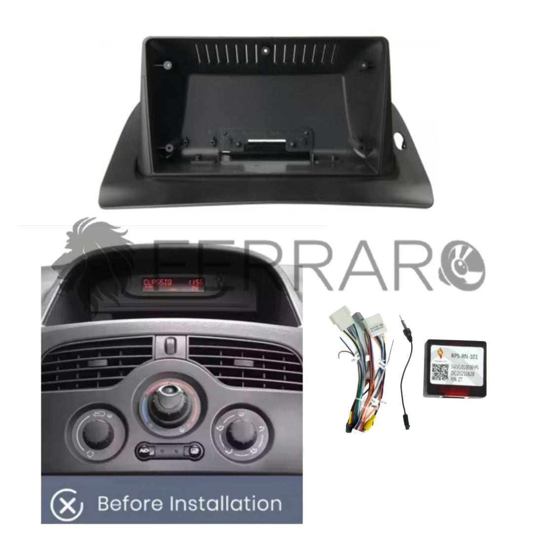 (PRENOTA) Kit Montaggio Autoradio 9"Pollici Renault Kangoo (2008-2021) Mascherina, Cablaggio per Autoradio Android