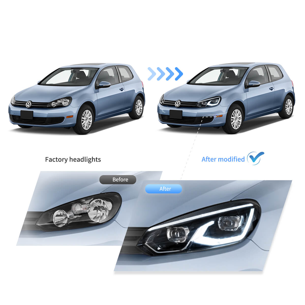 (PRENOTA) Fanali Anteriore Completo per Volkswagen Golf VI, MK6 (2008-2012) a LED