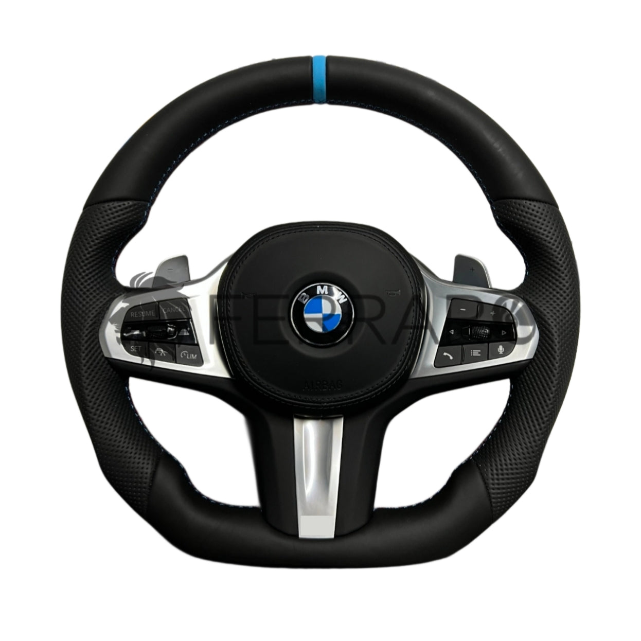 (PRENOTA) Volante per BMW, Pelle Nera, Linea Azzurra, Sport