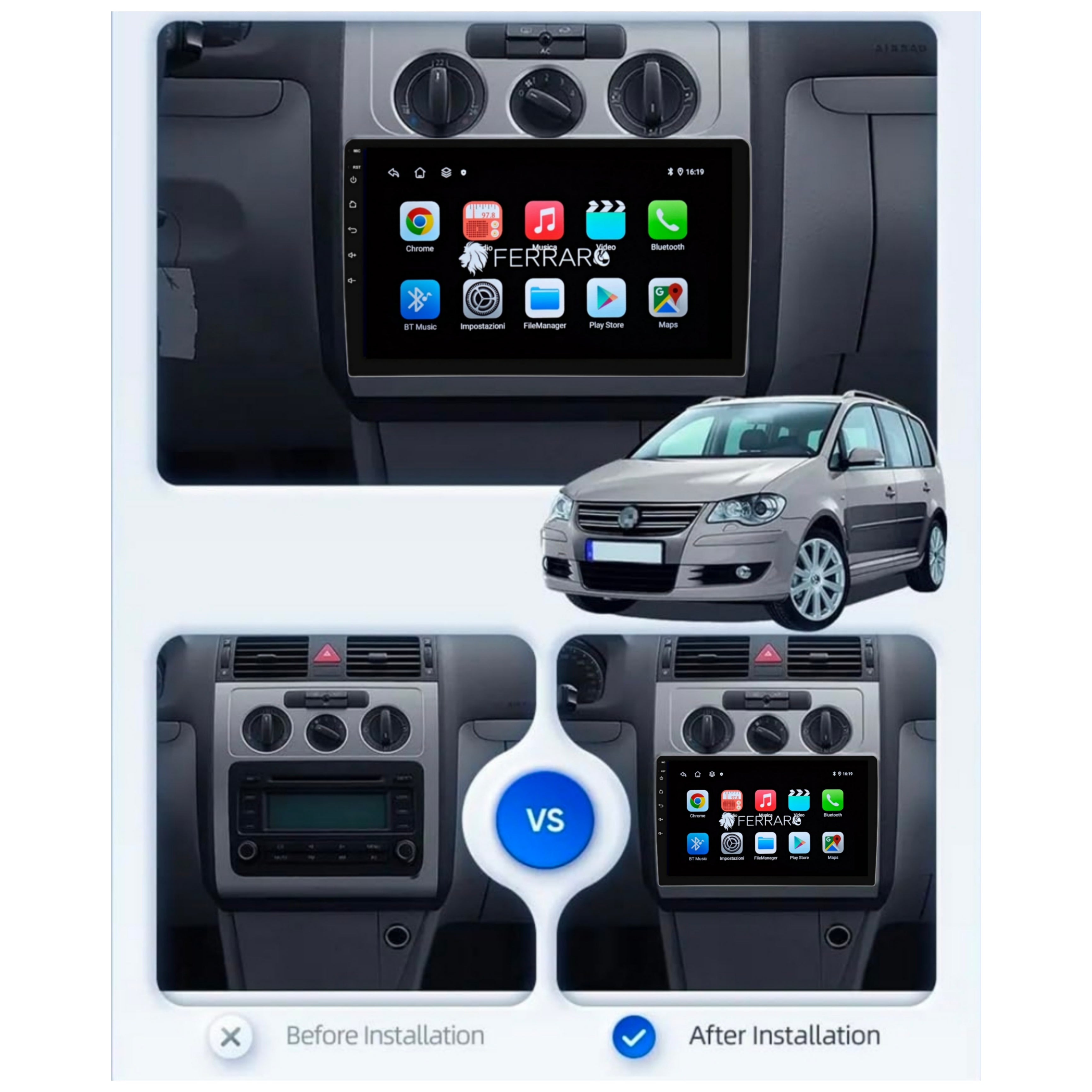 Autoradio per Volkswagen Touran 10.1" (2003-2010) Android, Bluetooth, CarPlay, Android Auto, 2GB/4GB/8GB Ram