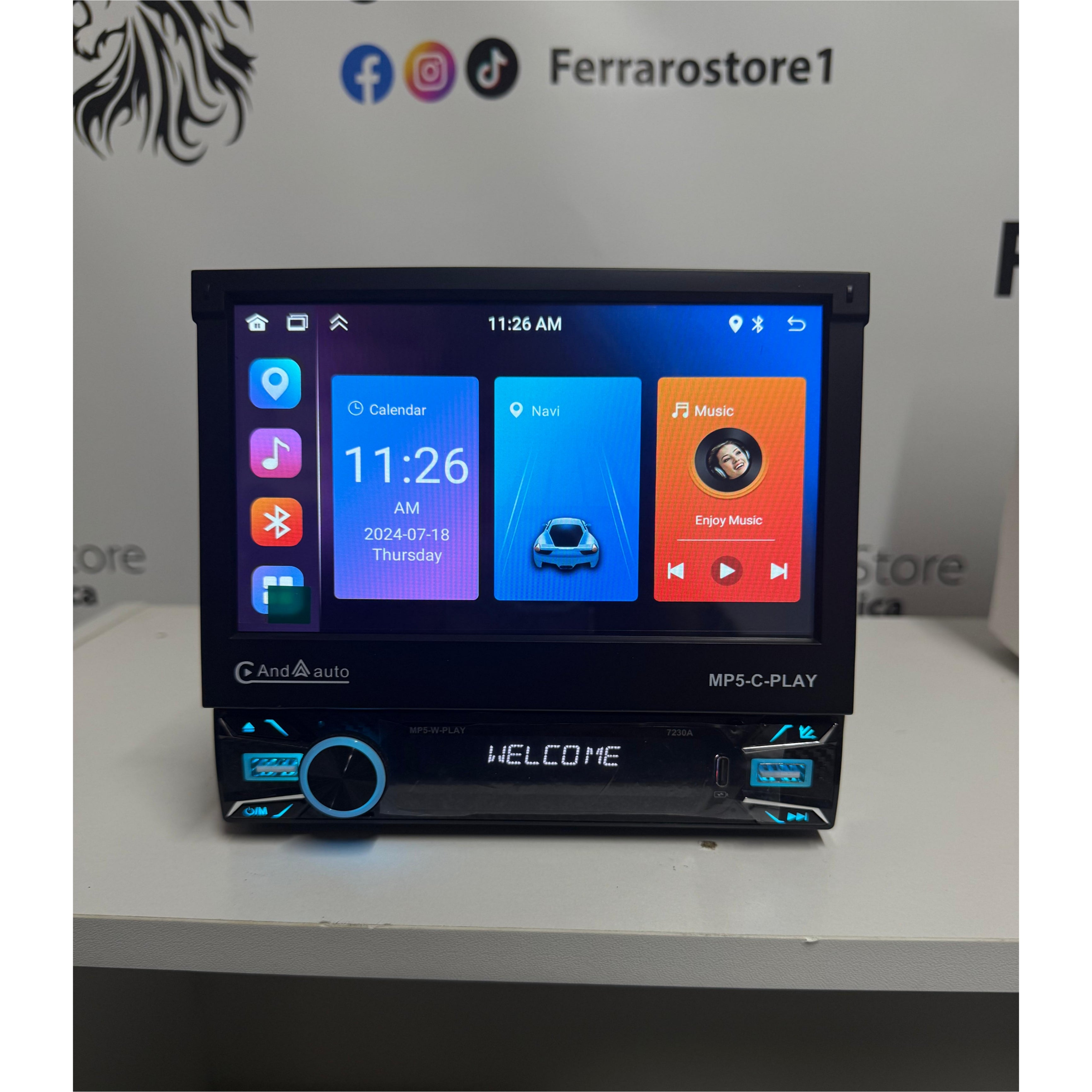 Autoradio Universale Motorizzato (Android) 1Din 7"Pollici, Bluetooth, CarPlay, Android Auto, 2/32GB Ram