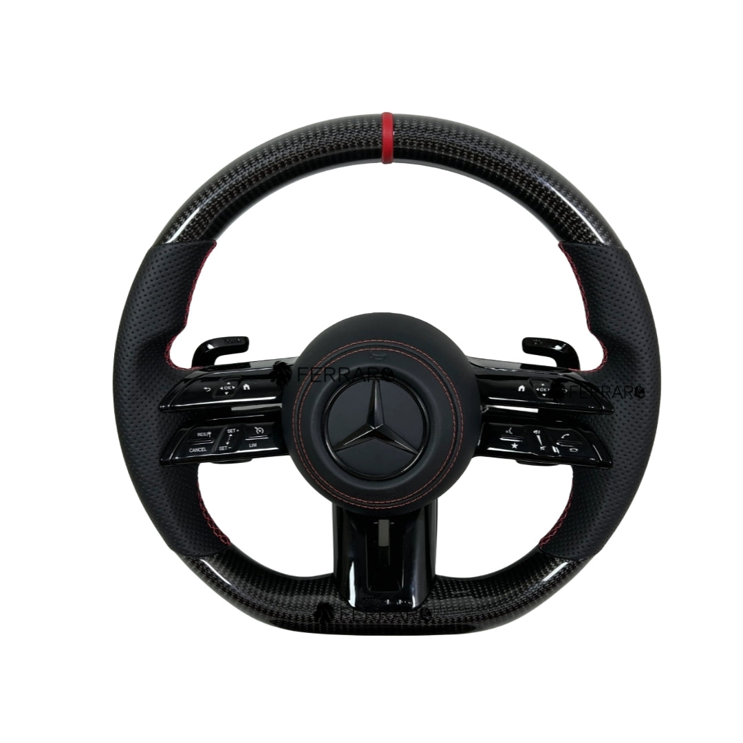 (PRENOTA) Volante per Mercedes, Carbonio Diagonale, Etichetta Rossa, Punzonatura Rossa, Linea Rossa, AMG