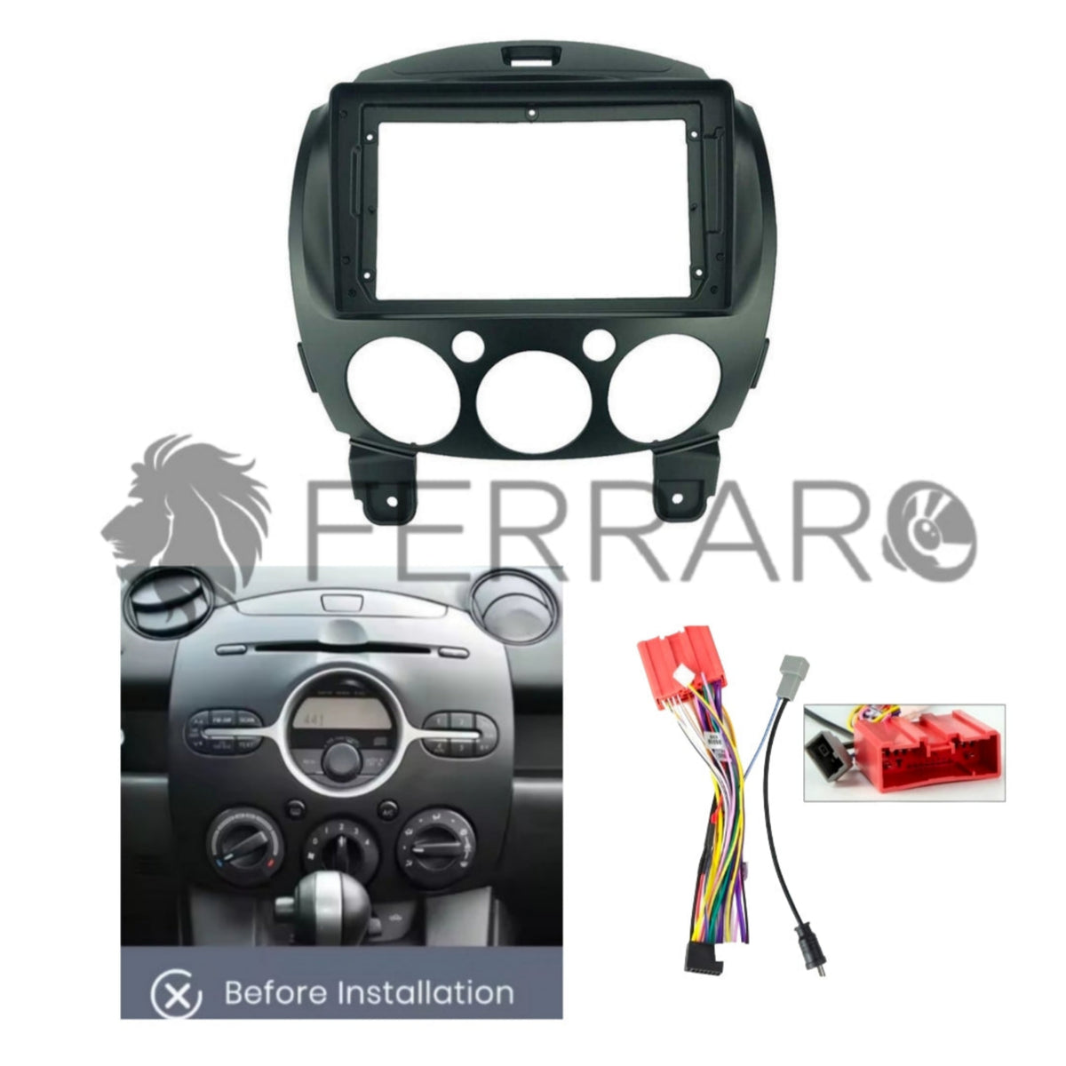 Kit Montaggio Autoradio 9"Pollici Mazda 2 (2007-2014) Mascherina, Cablaggio Autoradio Android