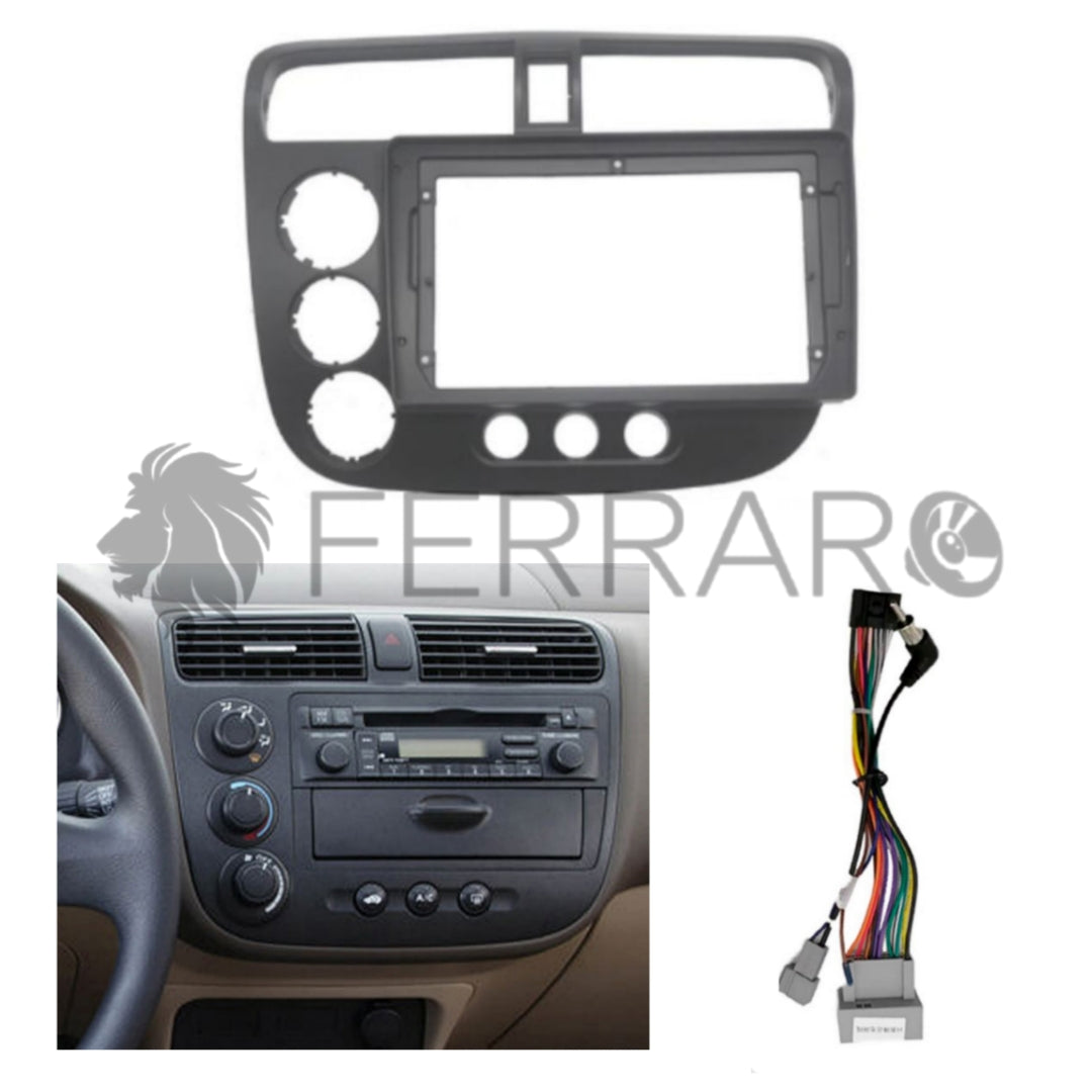 (PRENOTA) Kit Montaggio Autoradio 9"Pollici Honda Civic Sedan (2001-2006) Mascherina, Cablaggio Autoradio Android