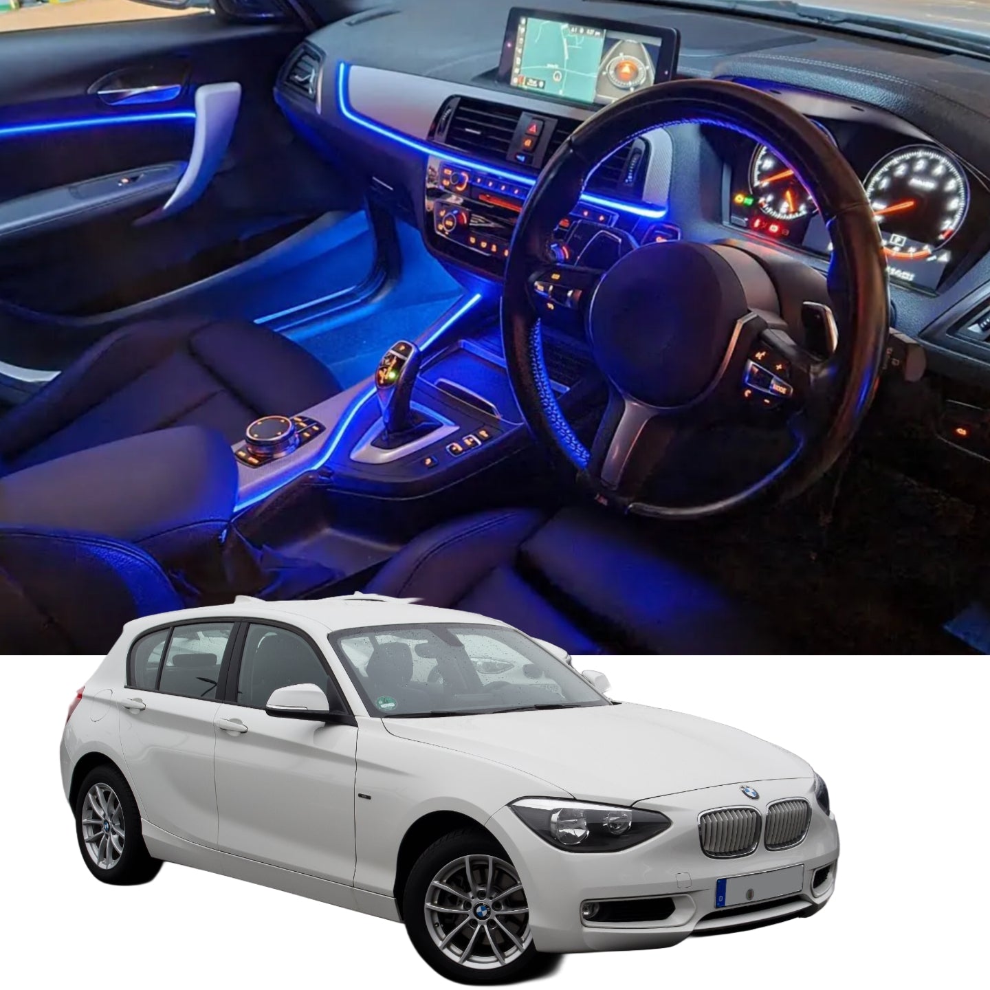 (PRENOTA) Ambient Light per BMW Serie 1 F20, F21, M140i, M135i, 116i, 118i, 120i, 125i, 256 Colori, APP