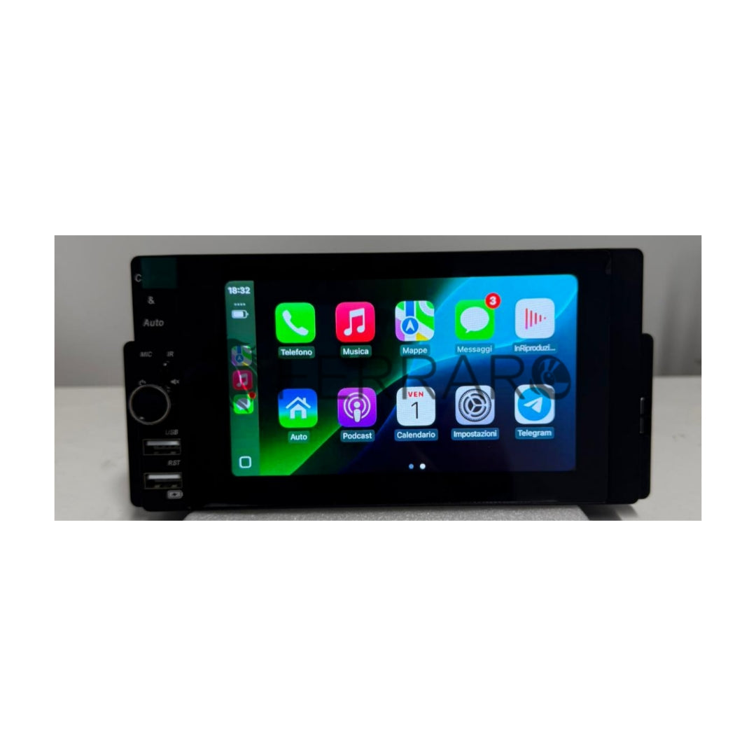 Autoradio Universale Fisso, 1Din 5.5"Pollici, Bluetooth, Radio, USB, Navigatore, CarPlay e Android Auto Wireless