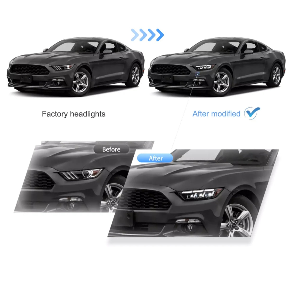 (PRENOTA) Fanali Anteriore Completo per Ford Mustang Eco Boost, GT, GT350, GT500 (2015-2017) a LED