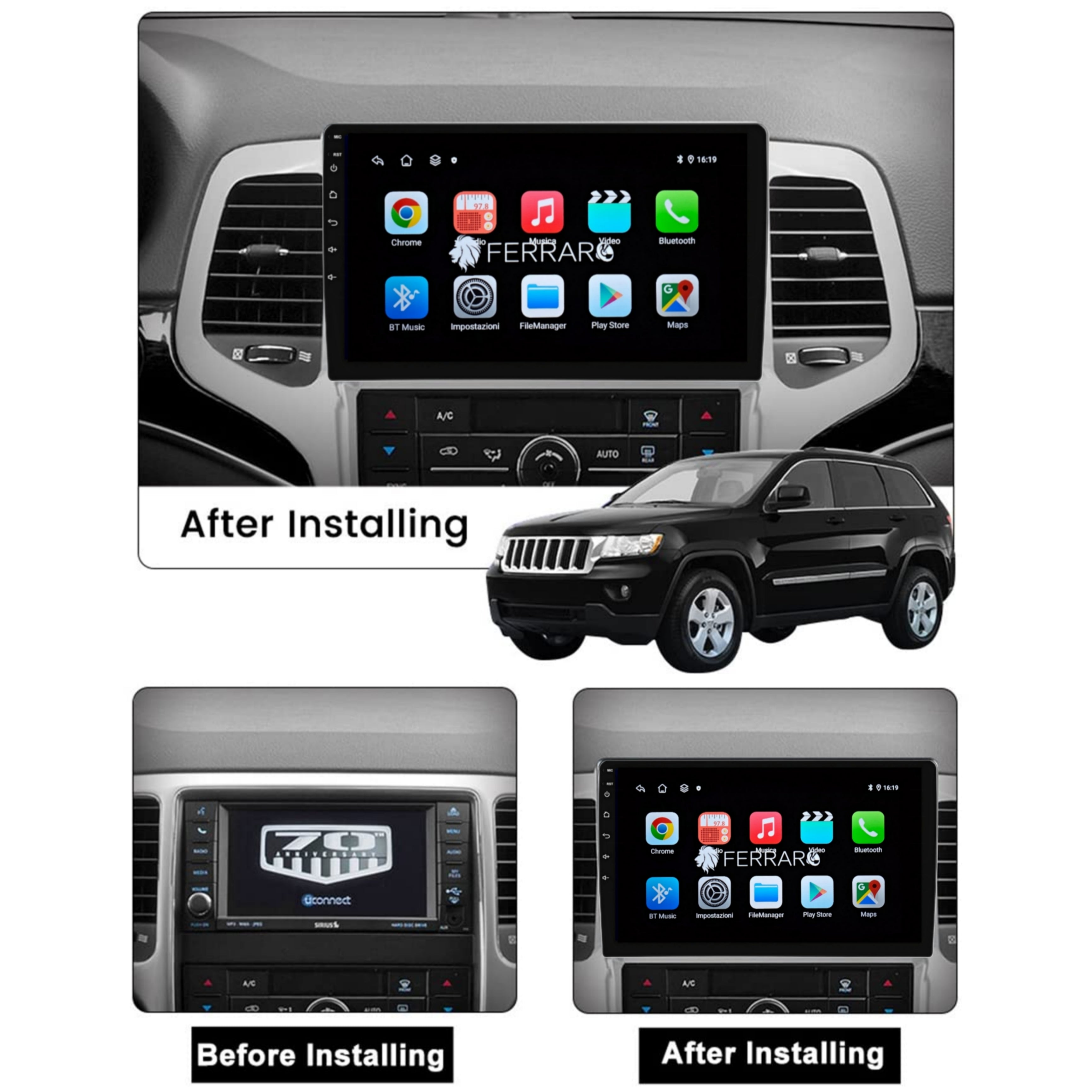 Autoradio per Jeep Grand Cherokee (WK2) Pre-Restyling (2010-2013) 9", Android, Bluetooth, CarPlay, Android Auto, 2GB/4GB/6GB/8GB Ram