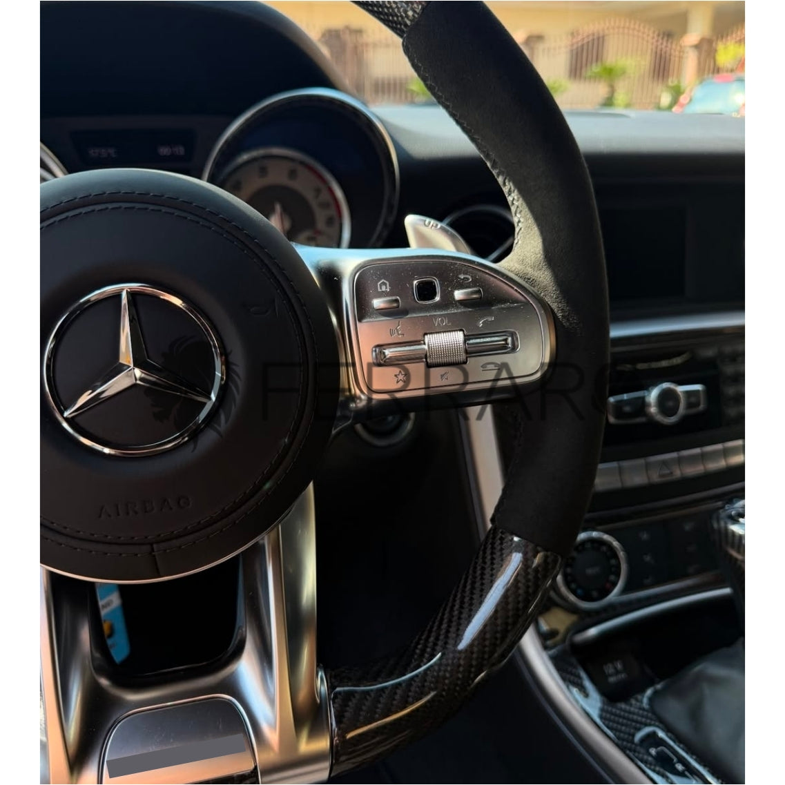 (PRENOTA)Volante per Mercedes, Carbonio Diagonale, Etichetta Pelle Nera, Filo Nero, Galvanica, AMG