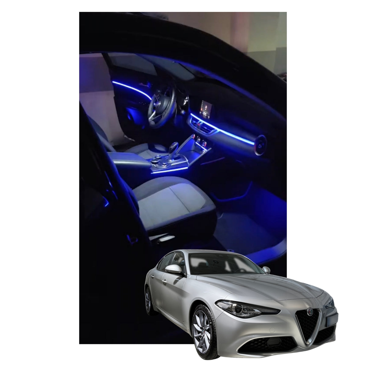 Ambient Light per Alfaromeo Giulia, Stelvio, Universale, Luci Ambiente con Comando da App, RGB Led, Led Dinamico