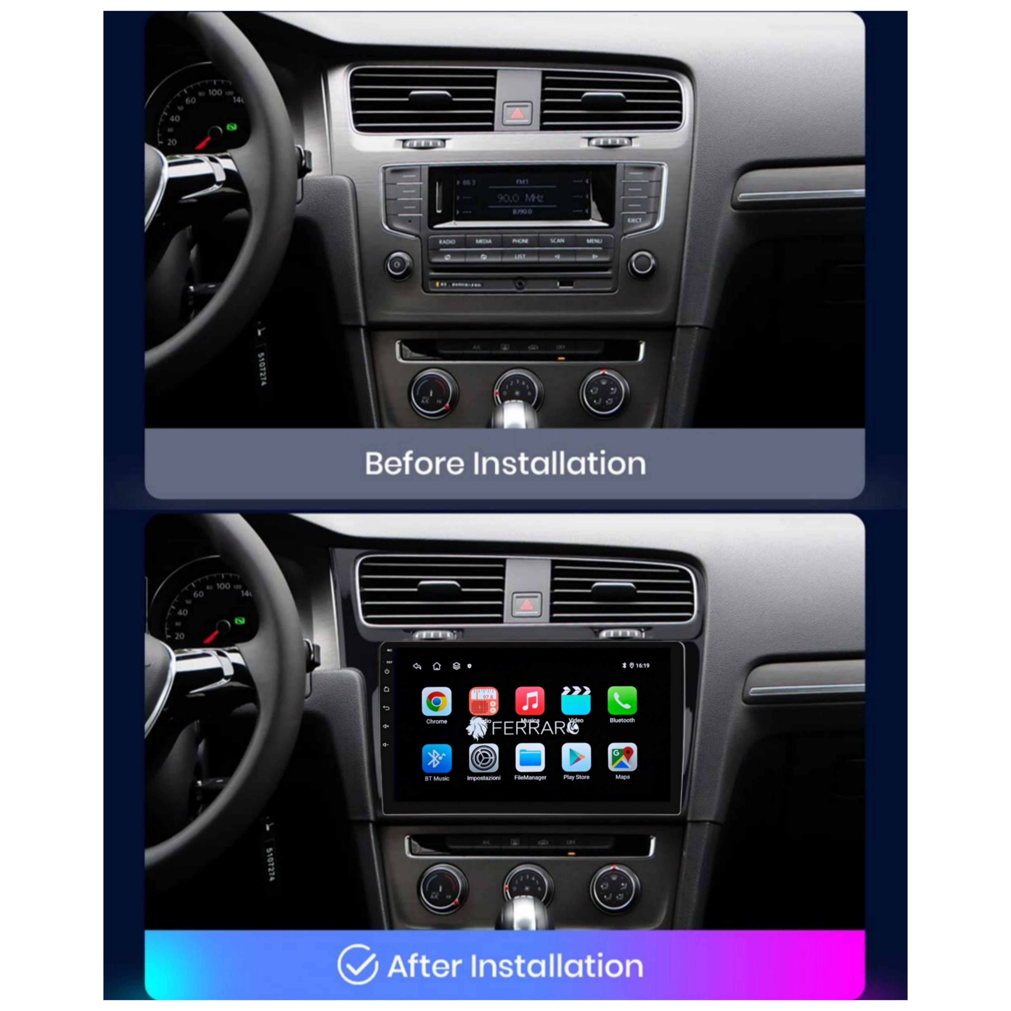 Autoradio per Volkswagen Golf 7 10.1" (2012-2021) Android, Bluetooth, CarPlay, Android Auto, 2GB/4GB/8GB RAM