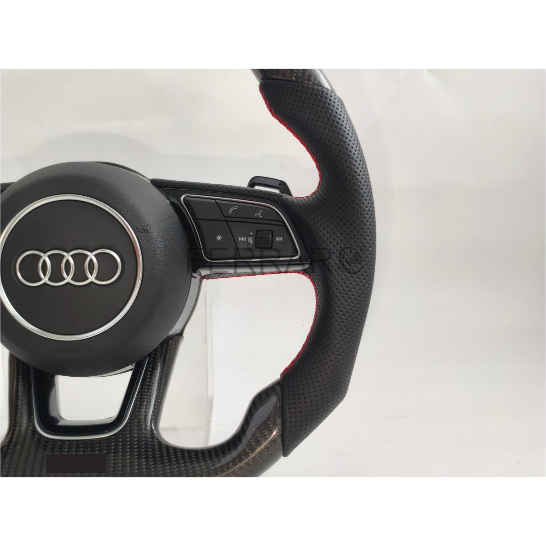 (PRENOTA) Volante per Audi, Carbonio Diagonale, Etichetta Rossa, Cucitura Rossa, S