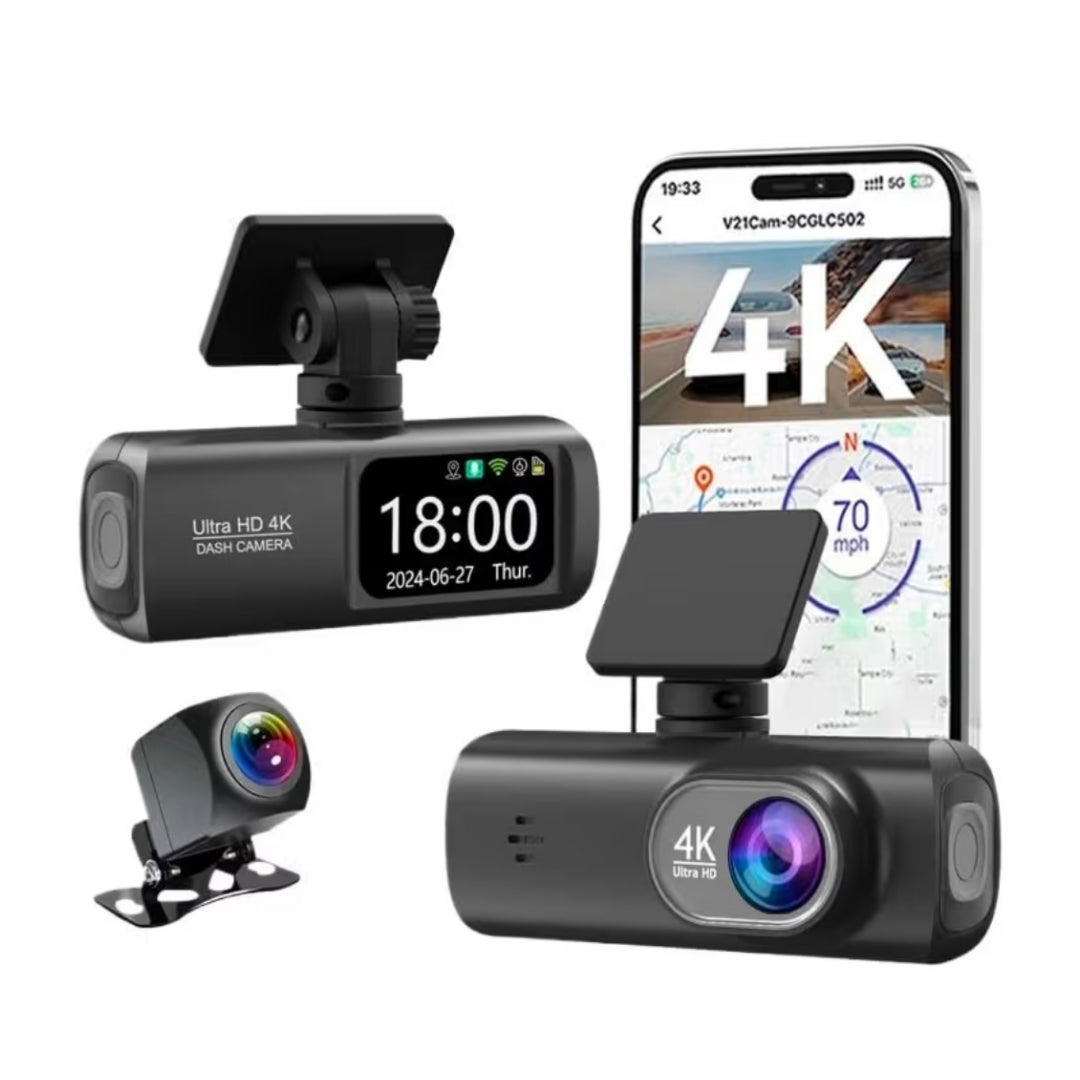 Dashcam Auto 4K Ultra HD Doppia Telecamera, Wi-Fi, App e Camera Posteriore Quadrata