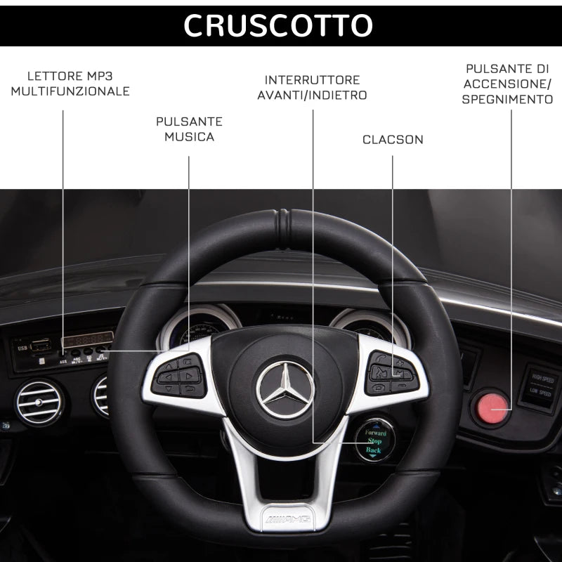 HOMCOM Macchina Elettrica per Bambini 3-5 Anni Mercedes con Cintura di Sicurezza e Telecomando, Nero