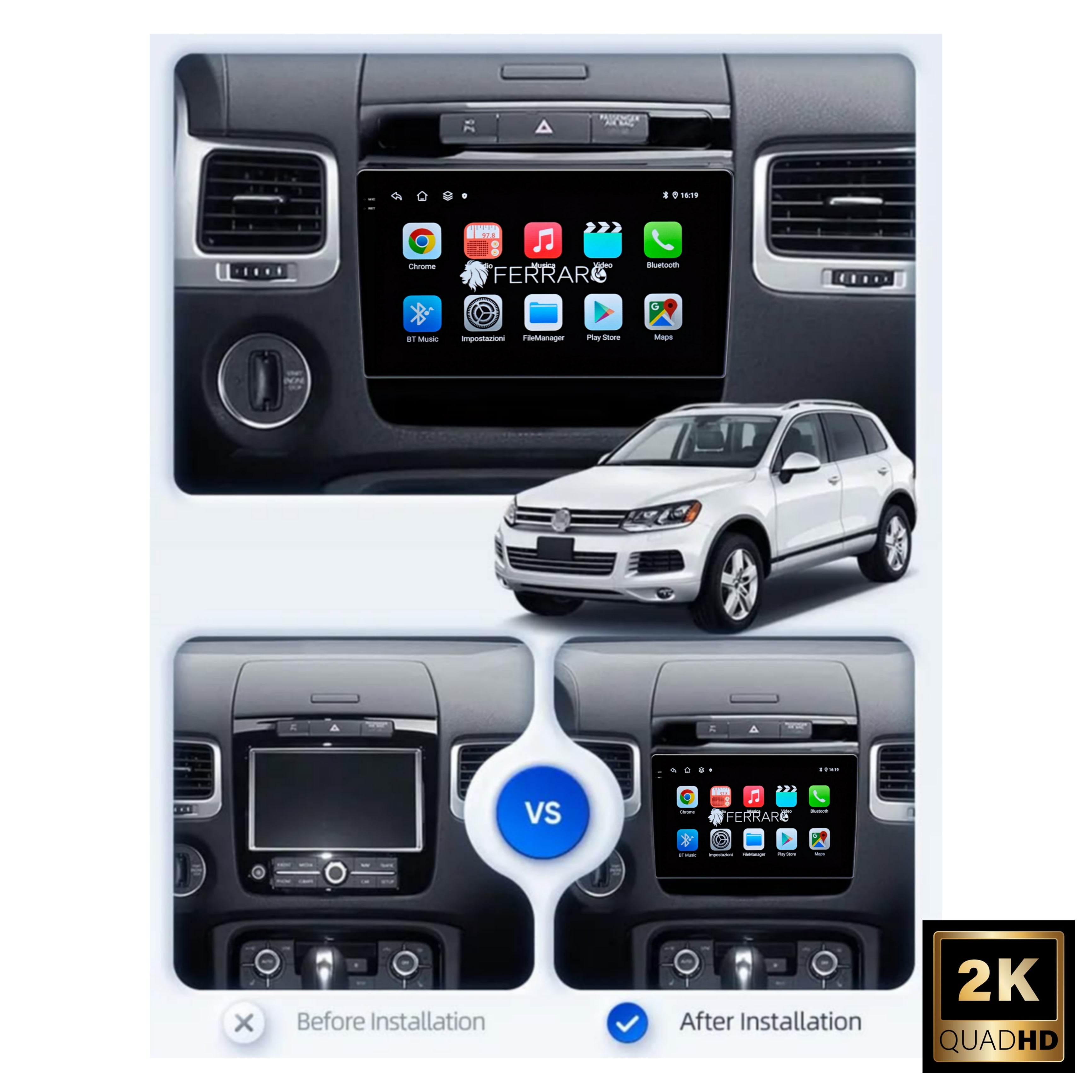 Autoradio per Volkswagen Touareg 7P 9" 2K (2010-2018) Android, Bluetooth, CarPlay, Android Auto, 12/256GB RAM