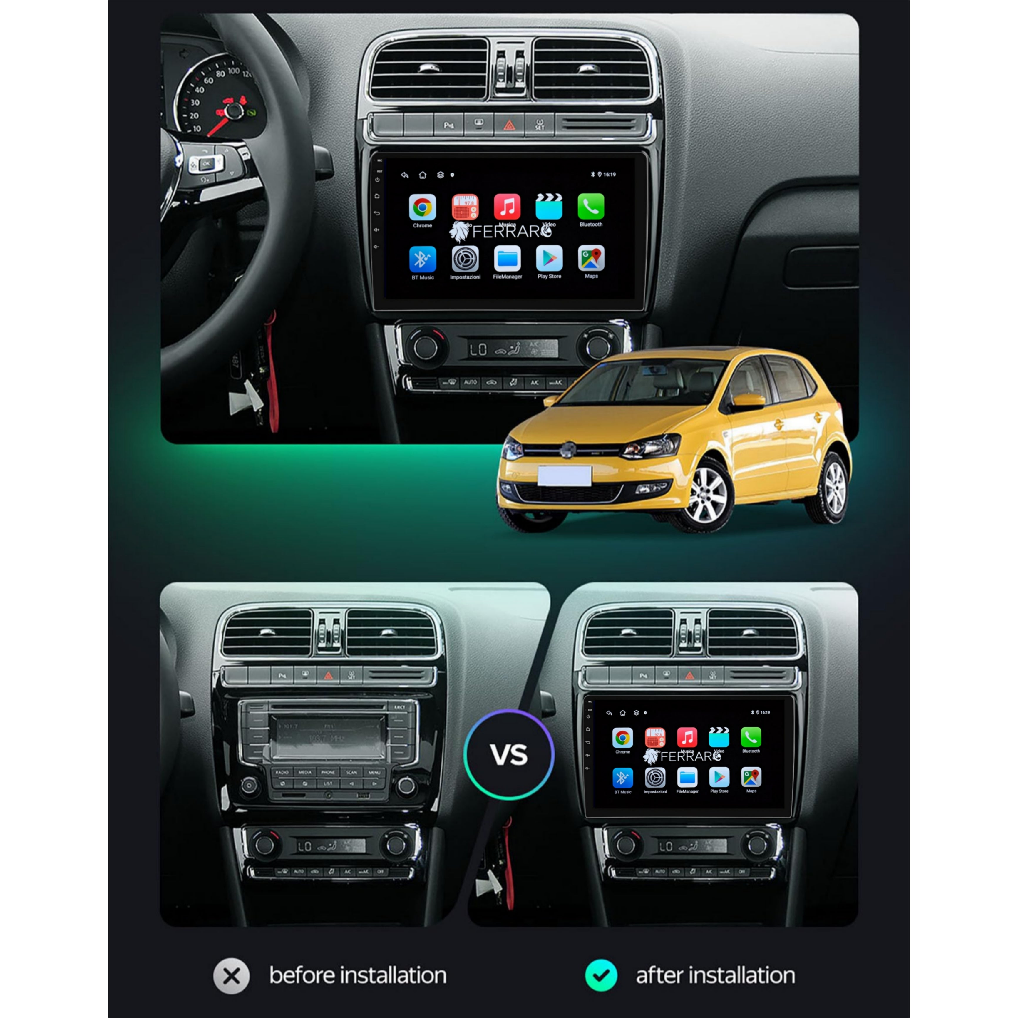 Autoradio per Volkswagen Polo 5 9" (2008-2017) Android, Bluetooth, CarPlay, Android Auto, 2GB/4GB/6GB/8GB Ram