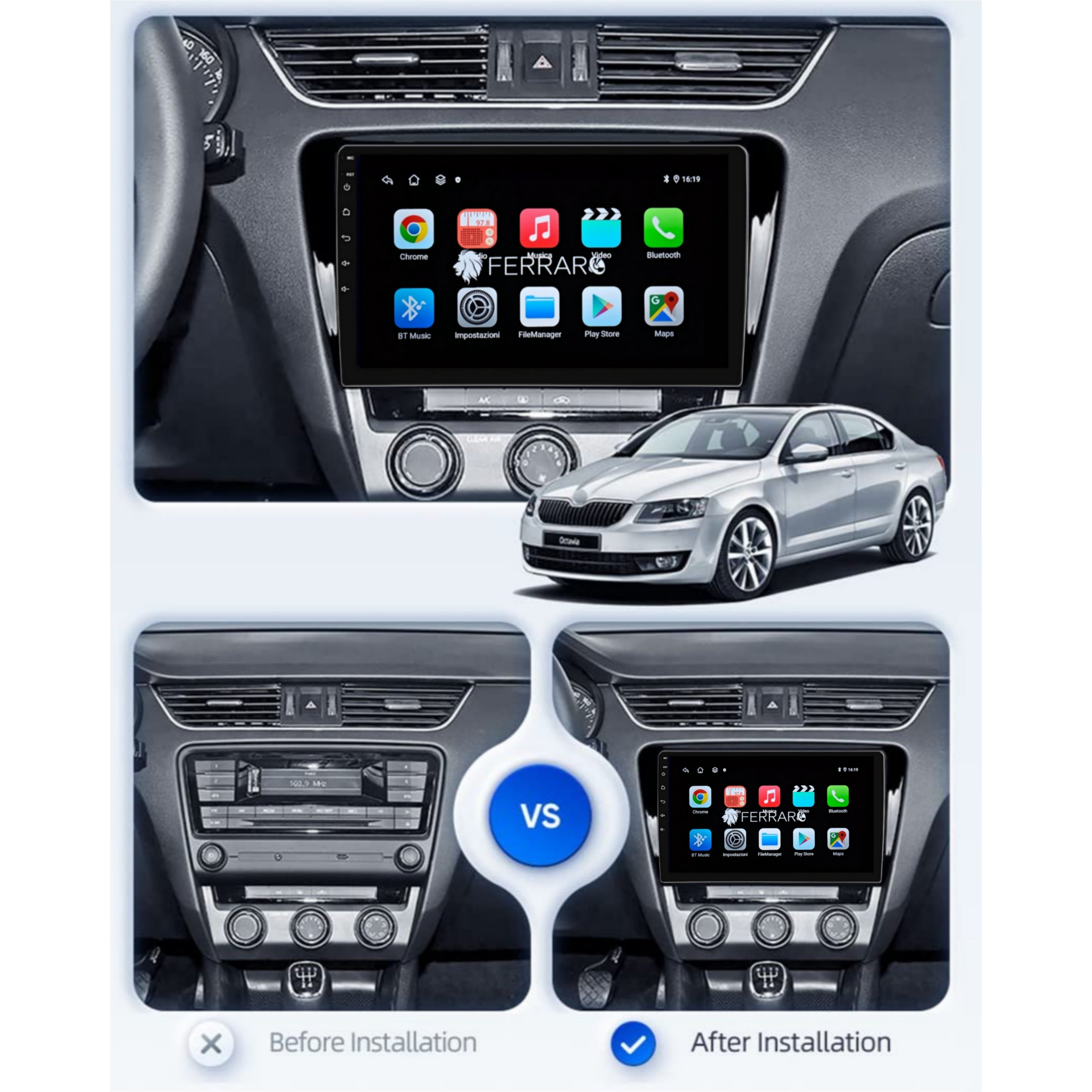 Autoradio per Skoda Octavia 3 10.1" (2012-2019) Android, Bluetooth, CarPlay, Android Auto, 2GB/4GB/8GB Ram