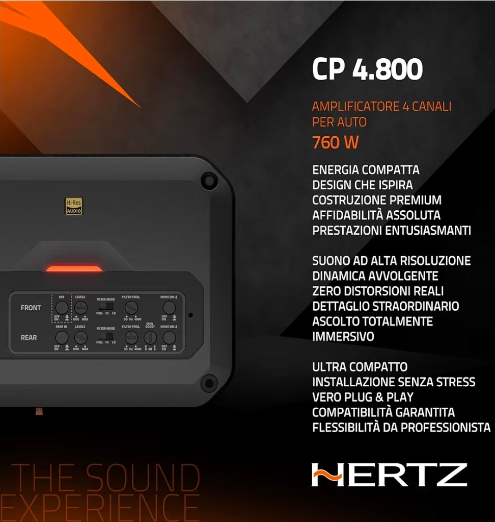 Hertz Sound Amplificatore CP 4.800 4 Canali 4x190w, CK 165, CX 165, Set Cavi, per Alfaromeo 159 (Dal 2005>)