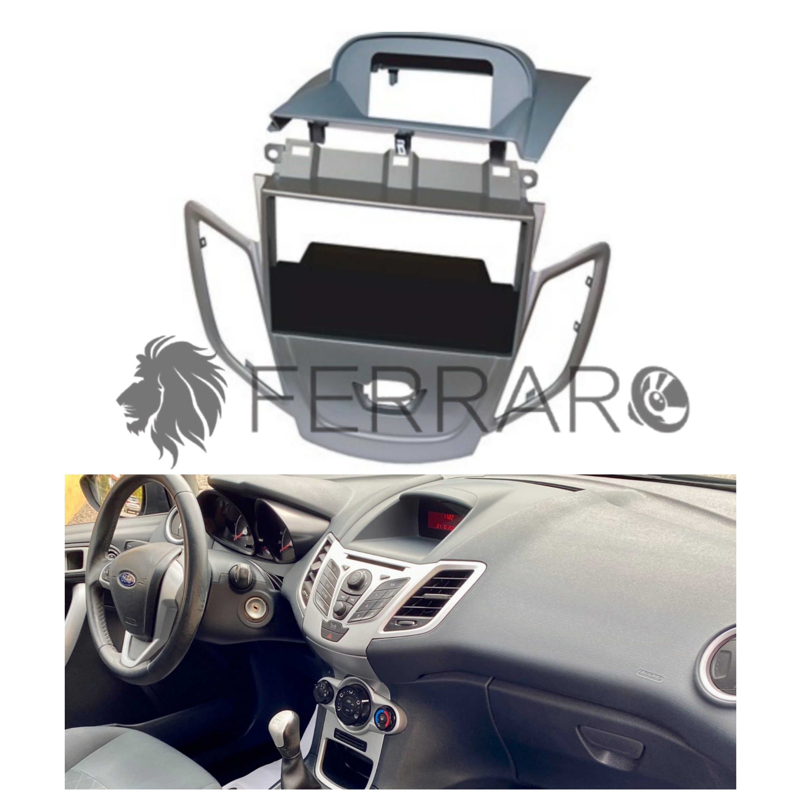 Mascherina 1DIN con Cassetto per Ford Fiesta (2009-2017) con Cupolino