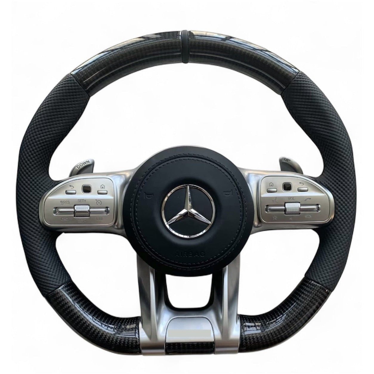 (PRENOTA) Volante per Mercedes, Etichetta Nera, Carbonio, Filo Nero, AMG