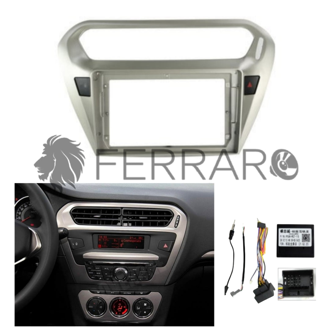 (PRENOTA) Kit Montaggio Autoradio 9"Pollici Peugeot 301, Citroen C-Elysee (2012-2016) Mascherina, Cablaggio Autoradio Android