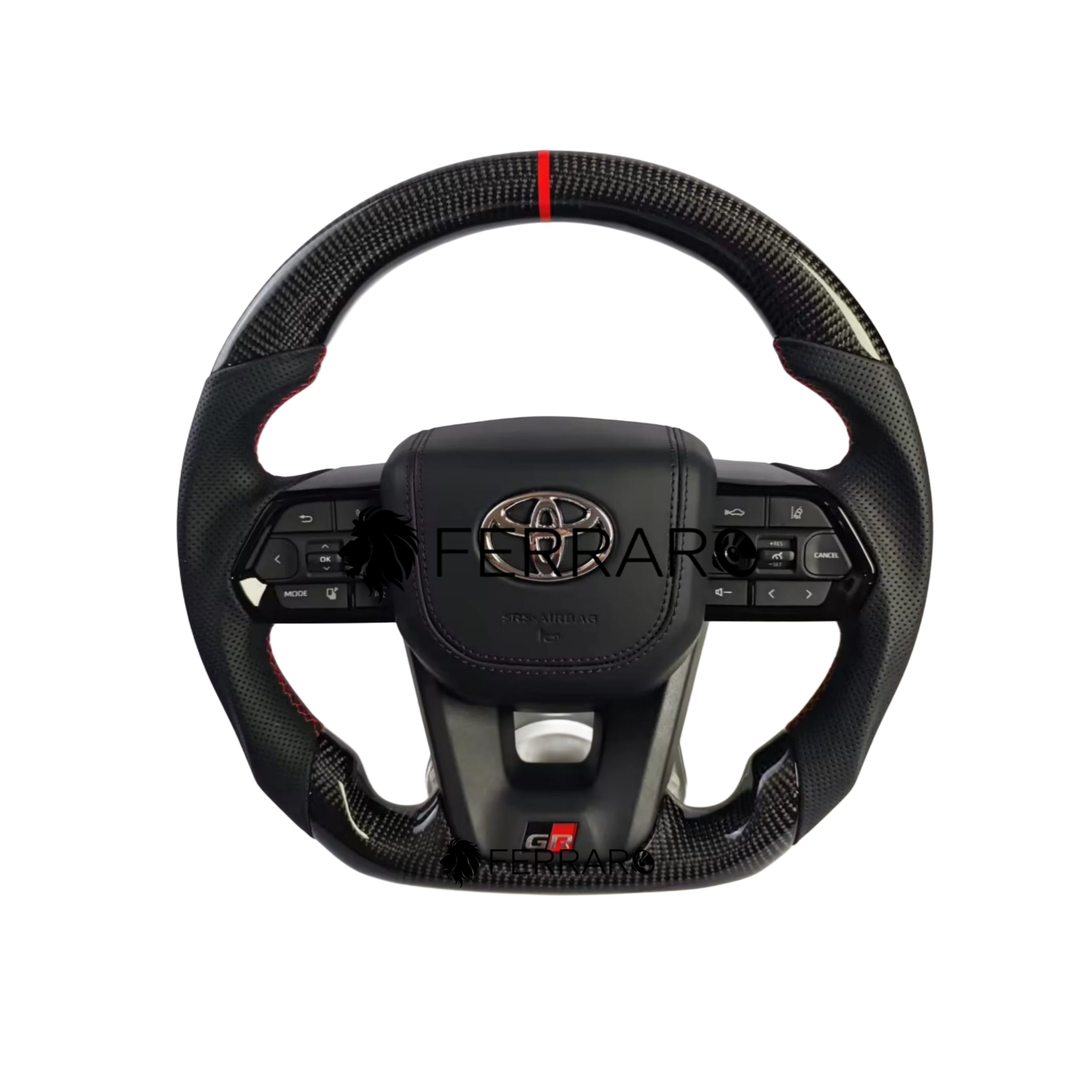 (PRENOTA) Volante per Toyota, Carbonio Diagonale, Taglio, Filo Nero, Foratura, Etichetta Rossa