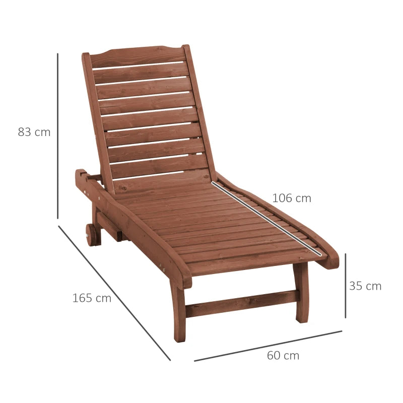 Outsunny Lettino Prendisole in Legno, Lettino Sdraio da Giardino con Ruote e Vassoio Estraibile 182x60x35cm