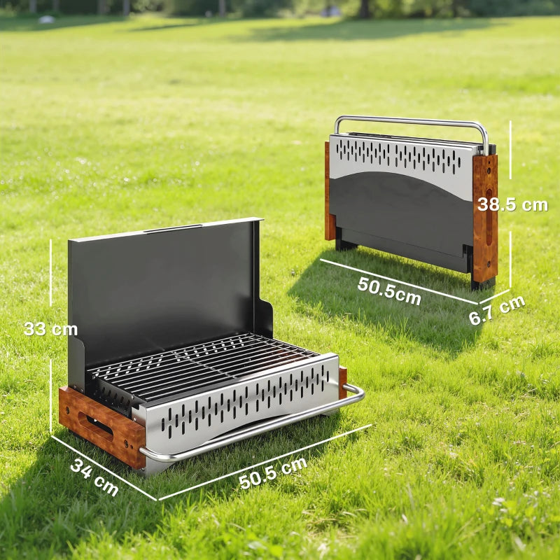 Outsunny Barbecue Portatile a Carbone con Vaschetta Rimovibile, in Acciaio Inox e Metallo, 50.5x34x33 cm, Nero