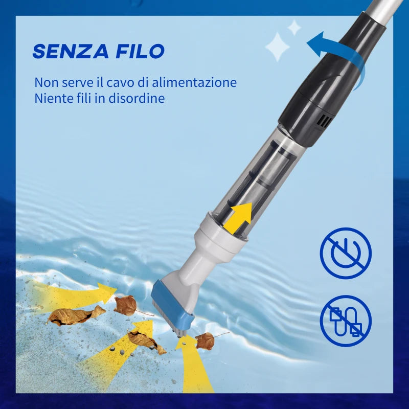 Outsunny Aspirapolvere per Piscina Portatile e Cordless con Asta a 3 Livelli, Ø6x106-162 cm, Blu e Bianco