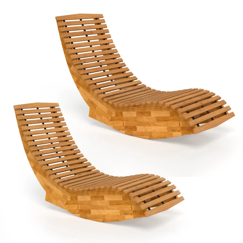 Outsunny Set di 2 Sedia Dondolo Esterno, Sdraio Pieghevole Ergonomica Legno Acacia, Naturale.