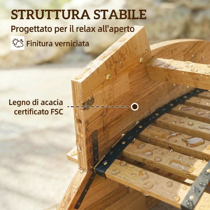 Outsunny Set di 2 Sedia Dondolo Esterno, Sdraio Pieghevole Ergonomica Legno Acacia, Naturale.