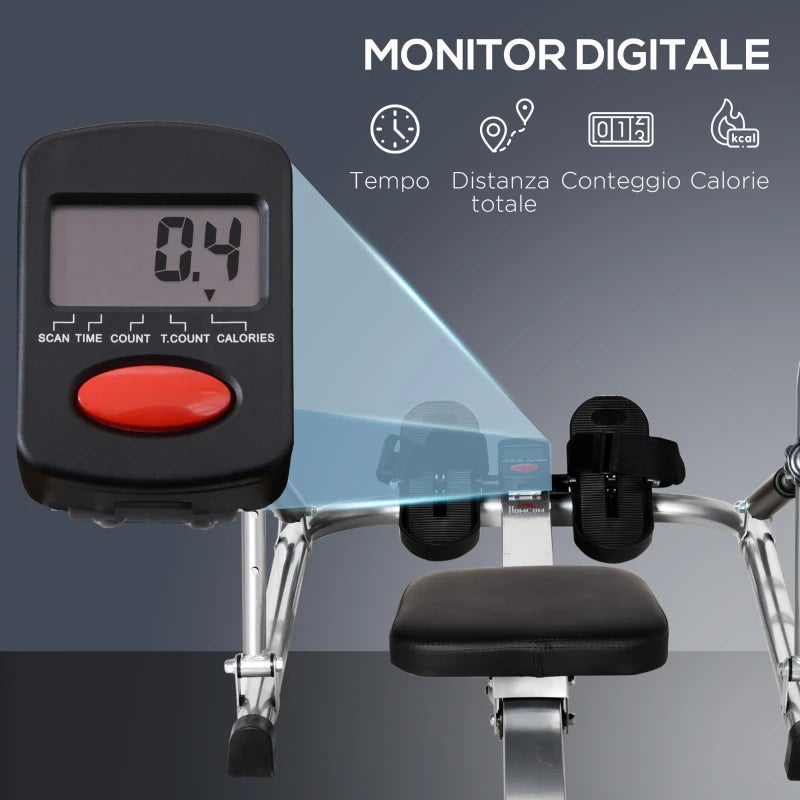 HOMCOM Vogatore Pieghevole, 4 Livelli di Resistenza e Display, Acciaio e ABS, 129x70x70 cm