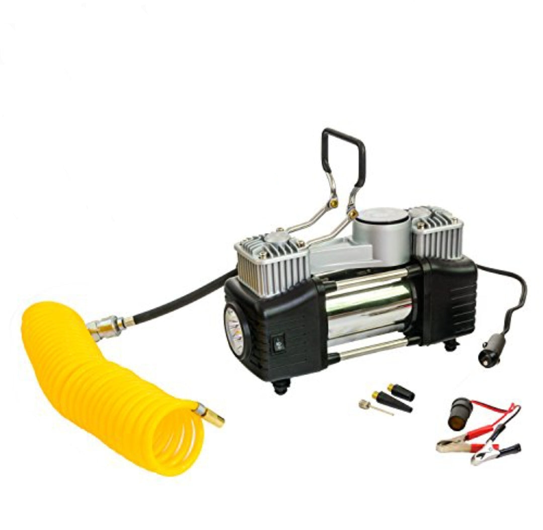 Portable Air Compressor - Car, Bike, Motorcycle, Pressure Gauge, Double Piston for Car, with Pressure Gauge, 85L/min, Accessories, Bag
