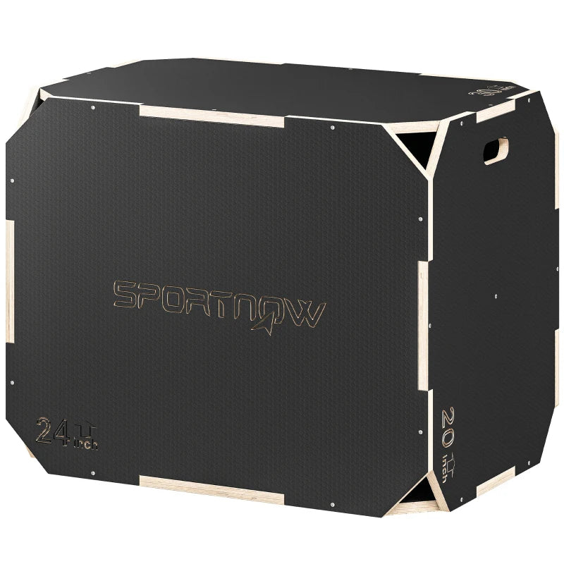 SPORTNOW Plyo Box in Legno 3 in 1, Box Pliometrico per Salti Antiscivolo con Maniglie per Allenamento in Casa Palestra, 76x61x51 cm, Nero
