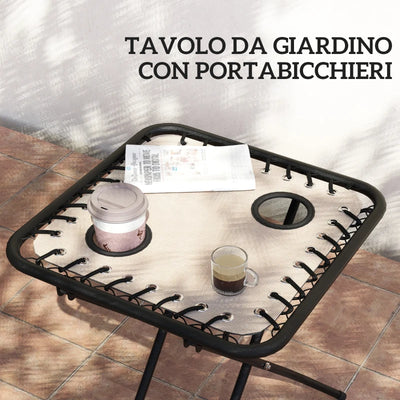 Outsunny Set 2 Sedie Sdraio a Gravità Zero Pieghevoli con Schienale Regolabile e Tavolino, Beige