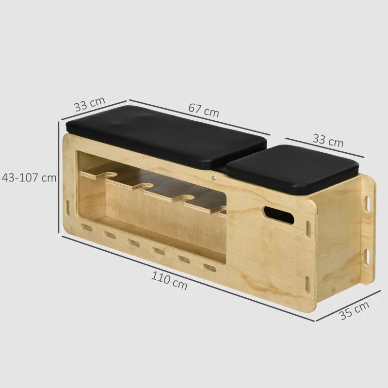 HOMCOM Panca Multifunzione con Schienale Regolabile, Vano Contenitore, Rack per Pesi ed Elastici, Legno