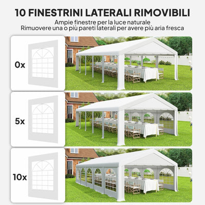 Outsunny Tendone da Giardino 10x5 m con 10 Pareti Laterali Rimovibili, in PE e Metallo Galvanizzato, Bianco