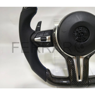 (PRENOTA) Volante per BMW, Carbonio, Etichetta Multicolore, Cromatura, Filo Multicolore