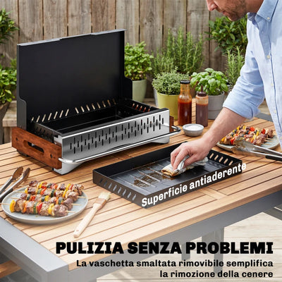 Outsunny Barbecue Portatile a Carbone con Vaschetta Rimovibile, in Acciaio Inox e Metallo, 50.5x34x33 cm, Nero