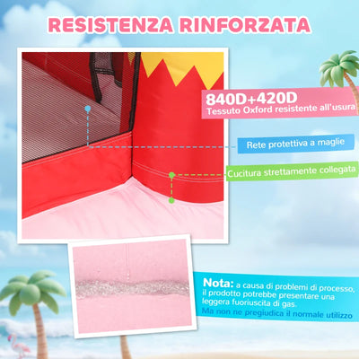 AIYAPLAY Castello Gonfiabile per Bambini con Scivolo, Trampolino, Vasca di Palline e Canestro Basket, 255x230x196 cm, Rosa