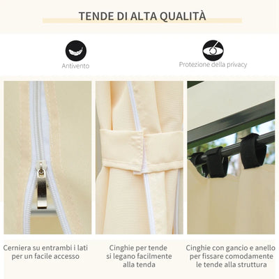 Outsunny Gazebo da Giardino 3x4 m con Tende e Tetto a 2 Livelli Bianco Crema
