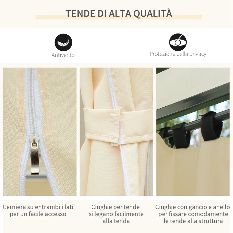 Outsunny Gazebo da Giardino 3x4 m con Tende e Tetto a 2 Livelli Bianco Crema