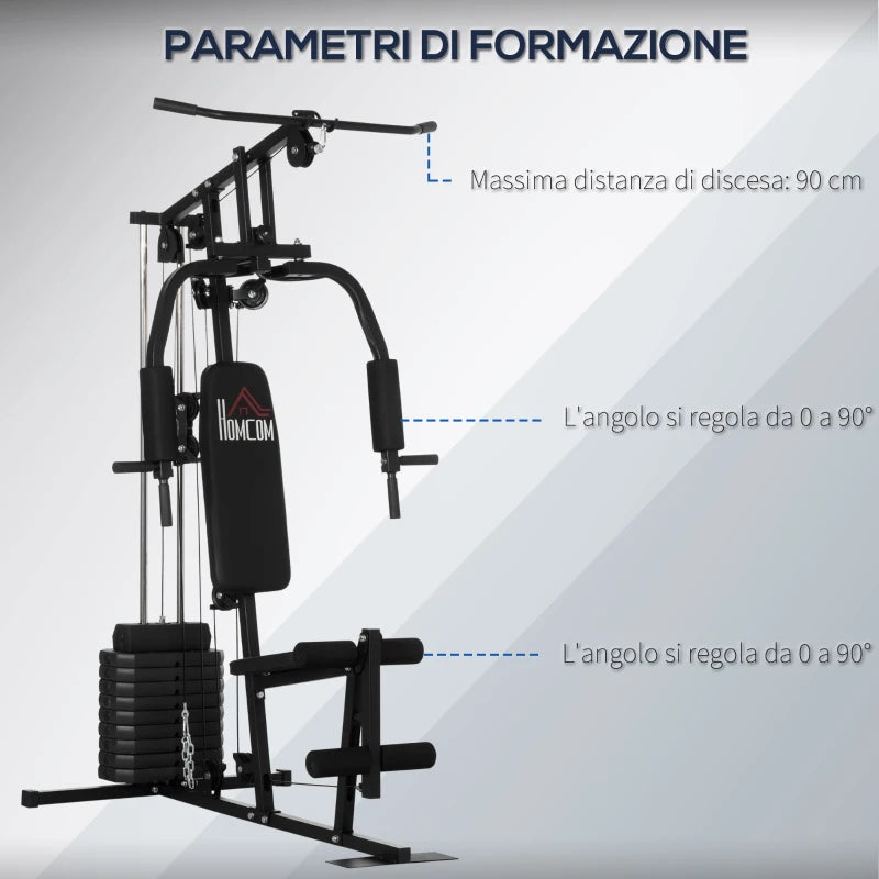 HOMCOM Stazione Fitness con Pesi da 45kg per Allenamento a Casa, 135x103x210cm, Nero