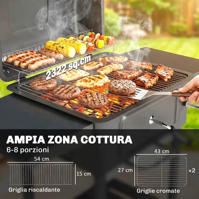Outsunny Barbecue a Carbone, Griglia Smoker con Ruote per Uso Esterno, Nero