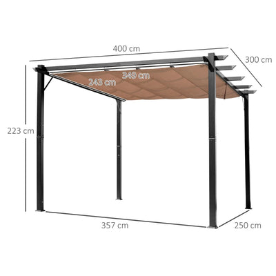 Outsunny Gazebo Pergola da Giardino 3x4m con Telo in Poliestere e Struttura in Alluminio, Grigio e Marrone