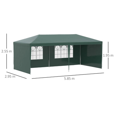 Outsunny Gazebo da Giardino 6x3 m per Eventi con Pareti Rimovibili e Finestre Trasparenti, Verde