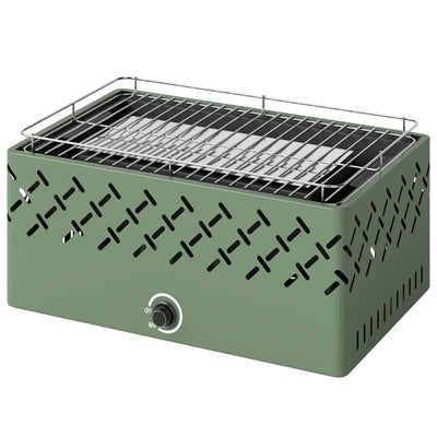 Outsunny Barbecue Portatile a Carbone con Ventilatore Integrato per Esterni, Verde Chiaro