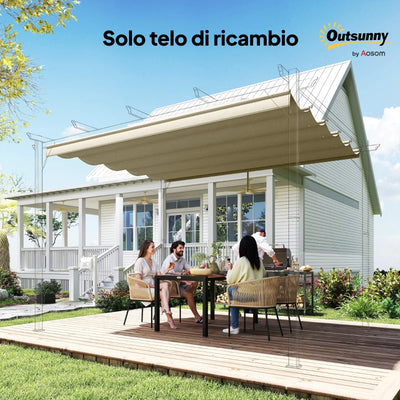 Outsunny Copertura per Gazebo Pergola 4x3 m in Poliestere Traspirante Beige con 10 Fori di Drenaggio
