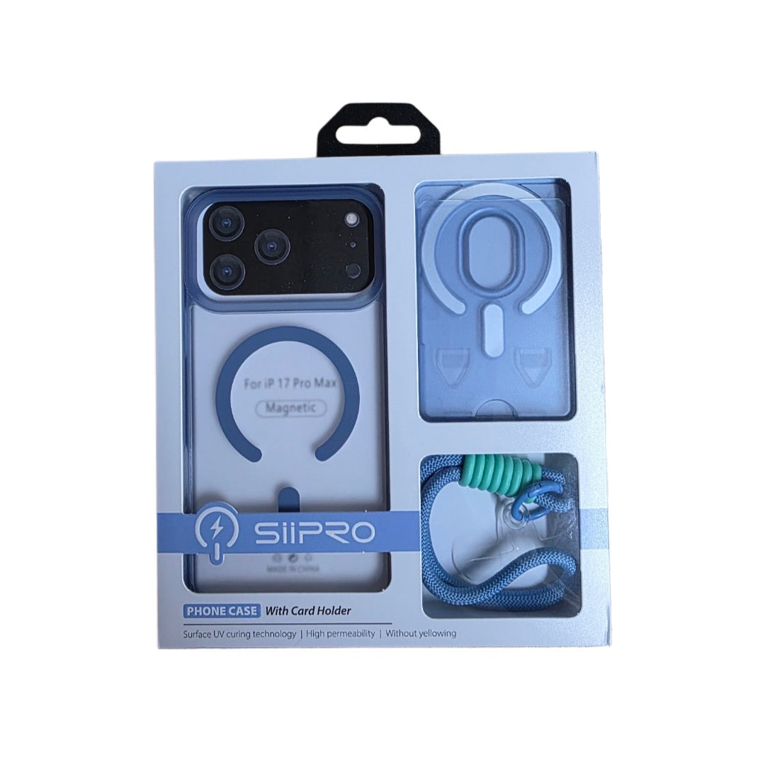 Kit Cover Magnetica Magsafe SiiPRO per iPhone 17 Pro Max - Con Porta Carte e Laccetto Cordone